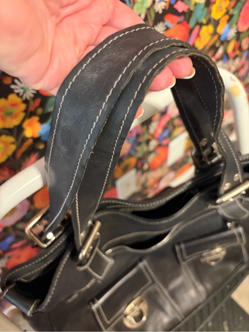 Marc Jacobs STELLA Black Leather Tote Handbag with Front Pockets - Picture 2 of 3